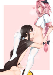 2boys astolfo_(fate) bad_id bad_pixiv_id black_hair black_ribbon blush censored crossdressing fate/grand_order fate_(series) fellatio from_side hair_ribbon heart heart_censor highres josou_seme kitajima_yuuki long_hair male_focus masturbation multiple_boys oda_nobukatsu_(fate) oral penis pink_hair ribbon thighhighs trap trap_on_trap yaoi rating:Explicit score:498 user:FabricioDias