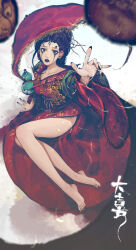  1girl absurdres barefoot black_hair black_lips black_myth:_wukong black_nails facial_mark forehead_mark fourth_sister_(black_myth:_wukong) full_body grey_eyes highres makeup mumuy nail_polish runny_makeup solo toenail_polish toenails 