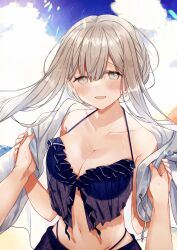  1girl absurdres bikini blue_bikini blush fuyukawa_kagari hakanai_kimi_wa_moukou_wo_hajimeru highres long_hair sweat swimsuit  rating:General score:7 user:CollectionMaster
