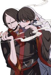  2boys absurdres black_hair black_kimono chinese_clothes genkaida hakutaku_(hoozuki_no_reitetsu) highres hoozuki_(hoozuki_no_reitetsu) hoozuki_no_reitetsu horns japanese_clothes kimono looking_at_another male_focus multiple_boys 