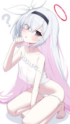 1girl ? absurdres barefoot black_eyes black_hairband blue_archive blush breasts camisole collarbone colored_inner_hair eyes_visible_through_hair female_focus grey_hair groin hair_over_one_eye hairband halo highres loli long_hair looking_at_viewer multicolored_hair navel open_mouth otakummm panties pink_hair plana_(blue_archive) red_halo see-through_clothes see-through_camisole simple_background small_breasts solo toes underwear white_background white_camisole white_panties rating:Questionable score:41 user:danbooru