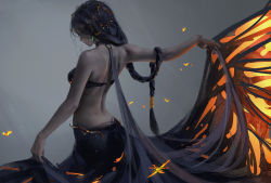 1girl arabian_clothes back bare_back bare_shoulders black_hair braid braided_ponytail breasts female_focus from_behind ghostblade jewelry long_hair original single_braid skirt_hold solo very_long_hair wlop rating:Sensitive score:13 user:danbooru