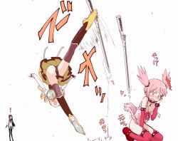 ! 10s 3girls akemi_homura akemi_homura_(magical_girl) black_hair black_panties blonde_hair blush detached_sleeves drill_hair gun hair_ornament hairband kaname_madoka kaname_madoka_(sexy_madoka) legband long_hair magical_girl magical_musket mahou_shoujo_madoka_magica mahou_shoujo_madoka_magica_(anime) multiple_girls panties pantyhose pink_hair rifle short_hair short_twintails strap_slip sweatdrop teri_terio thighhighs tomoe_mami tomoe_mami_(magical_girl) translated twintails underwear weapon rating:Sensitive score:30 user:danbooru
