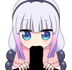 1boy 1girl blank_censor blue_eyes blush censored fellatio gradient_hair hetero kanna_kamui kobayashi-san_chi_no_maidragon loli multicolored_hair oral penis purple_hair simple_background uncanny_salad white_background rating:Explicit score:187 user:Loli_FBI96