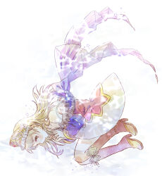  1girl atelier_(series) atelier_totori boots brown_boots brown_eyes brown_hair commentary_request dress high_heel_boots high_heels long_hair satsu simple_background solo totooria_helmold watermark white_background 