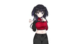  1girl black_hair dolphin_wave earrings hanihara_haru highres jewelry midriff multicolored_hair nail_polish navel necklace official_art ootomo_takuji purple_hair smile solo transparent_background twintails  rating:General score:7 user:redweptef12