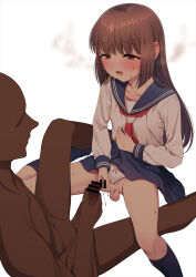  2boys blue_sailor_collar blue_skirt blue_socks blush brown_hair clothed_male_nude_male clothes_lift clothing_aside collarbone completely_nude crossdressing dark-skinned_male dark_skin faceless faceless_male highres hokuro_ryuuseigun kneehighs lifting_own_clothes long_hair male_masturbation masturbation multiple_boys mutual_masturbation neckerchief nude open_mouth original panties panties_aside penis penises_touching pleated_skirt precum red_eyes red_neckerchief sailor_collar shirt simple_background skirt skirt_lift socks sweat testicles trap underwear white_background white_panties white_shirt yaoi 