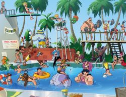  6+boys 6+girls absurdres anakaris artist_collaboration rikuo_(darkstalkers) ayuhara_natsu bikini blanka breasts capcom chun-li cleavage crossover dark_skin dax_gordine demitri_maximoff diving_platform donovan_baine dyemooch effie_(street_fighter) exercising felicia_(darkstalkers) final_fight guile han_juri hibiki_dan highres hugo_andore ibuki_(street_fighter) ichimonji_batsu innertube justice_gakuen kasugano_sakura ken_masters laura_matsuda lifeguard lilith_(darkstalkers) merman mike_haggar moero!_justice_gakuen monster_boy morrigan_aensland multiple_boys multiple_girls mummy namikawa_nagare oro_(street_fighter) poison_(final_fight) pool sawamura_shouma sean_matsuda shiritsu_justice_gakuen shorts shoulder_tattoo street_fighter street_fighter_iii_(series) street_fighter_v swim_ring swimsuit tail_pull tattoo tiffany_lords darkstalkers victor_von_gerdenheim weightlifting weights yamada_eiji 