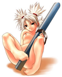 1girl barefoot breasts chiba_toshirou feet female_focus folded_fan folding_fan full_body gradient_background hand_fan leaning_back naruto_(classic) naruto_(series) nipples nude quad_tails sitting smile solo temari_(naruto) toes white_background rating:Explicit score:77 user:driveler