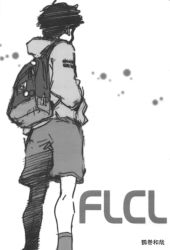  1boy bag flcl gainax highres medium_hair nandaba_naota official_art production_art production_ig shorts sketch solo sweater traditional_media tsurumaki_kazuya 