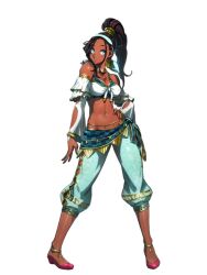  1girl anklet artist_request bare_shoulders breasts capcom dark-skinned_female dark_skin female_focus full_body groin jewelry legs_apart looking_at_viewer medium_breasts navel official_art pink_shoes ponytail pullum_purna shoes solo standing stomach tagme transparent_background 