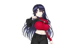  1girl black_hair dolphin_wave highres hirasaka_yuno navel official_art ootomo_takuji smile solo transparent_background yellow_eyes  rating:General score:7 user:redweptef12