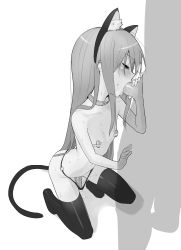 1boy 1girl anal_beads anal_tail animal_ears bdsm belt_collar butt_plug cat_ears cat_tail closed_eyes collar dildo dildo_under_clothes dildo_under_panties fake_animal_ears fake_tail fellatio full_body greyscale hetero highres kneeling loli long_hair monochrome nipple_stimulation ohlia open_mouth oral panties penis pet_play sex_toy shakugan_no_shana shana simple_background slave solo_focus tail thighhighs topless_female underwear vibrator vibrator_on_nipple white_background rating:Explicit score:332 user:danbooru