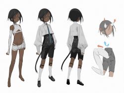 1boy amrkdrw black_shoes black_shorts blue_eyes check_gender commentary dark-skinned_male dark_skin full_body gender_request high-waist_shorts highres kneehighs looking_at_viewer male_focus multiple_views original shirt shoes short_hair shorts shota simple_background sleeves_past_wrists socks standing symbol-only_commentary very_dark_skin white_background white_shirt white_socks