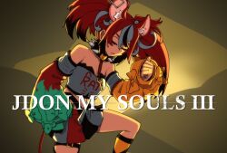  1girl animal_ears asymmetrical_sleeves black_collar black_hair closed_eyes closed_mouth clothes_writing collar colored_tips commentary cowboy_shot crop_top dark_souls_(series) dark_souls_iii dice_hair_ornament double-parted_bangs english_commentary hair_between_eyes hair_ornament hakos_baelz hakos_baelz_(1st_costume) hololive hololive_english jdon_in_my_soul_(meme) layered_sleeves long_sleeves meme miniskirt mismatched_sleeves mouse_ears mouse_girl mouse_tail multicolored_hair multicolored_skirt oruruca86 parody red_hair shirt short_over_long_sleeves short_sleeves skirt solo spiked_collar spikes standing streaked_hair tail thigh_strap title_parody twintails uneven_twintails virtual_youtuber white_hair white_shirt 