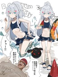 1girl absurdres bask_om deux_murasame freckles gundam gundam_gquuuuuux haro highres navel swimsuit the_olphy