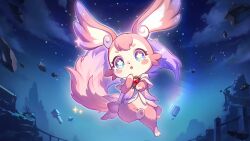  1other :o absurdres bad_link blue_eyes cape cloud cloudy_sky column game_cg gem highres honkai:_star_rail honkai_(series) incredibly_absurdres looking_at_viewer mem_(honkai:_star_rail) multicolored_eyes neckerchief night official_art paw_print pillar purple_eyes purple_neckerchief sky solo sparkle star-shaped_pupils star_(sky) star_(symbol) starry_sky symbol-shaped_pupils tail two-tone_eyes white_cape 