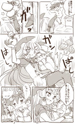  1boy 1girl admiral_(kancolle) blush catching chocolate comic crop_top dress fingerless_gloves flower_pot fudeyama_(fudeco) gloves headgear highres hug kantai_collection long_hair murakumo_(kancolle) necktie remodel_(kantai_collection) ribbon short_hair smile strapless strapless_dress translation_request tripping very_long_hair white_day 