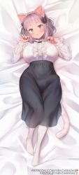  1futa blouse blue_eyes blunt_bangs breasts bulge cat_ear_hairband cat_tail dakimakura_(medium) futanari large_breasts long_skirt looking_at_viewer nekoarashi original purple_hair shirt skirt solo tail yana_(nekoarashi)  rating:Questionable score:159 user:King_Kracker