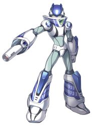 1boy arm_cannon armor artist_request blue_light character_name forehead_jewel full_body green_eyes helmet hermes_armor_x_(mega_man) male_focus mega_man_(series) mega_man_x8 mega_man_x_(series) solo weapon white_armor white_background white_helmet x_(mega_man)