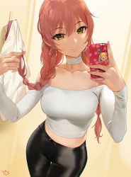 10s 1girl bare_shoulders black_pants bra bra_visible_through_clothes braid breasts cellphone charm_(object) choker chromatic_aberration collarbone earrings female_focus hoop_earrings idolmaster idolmaster_cinderella_girls jewelry jougasaki_mika jougasaki_rika level long_hair looking_at_viewer medium_breasts midriff nail_polish off-shoulder_shirt off_shoulder pants phone pink_hair pink_nails selfie shirt smartphone smile solo strapless strapless_bra thigh_gap tight_clothes tight_pants twin_braids twintails underwear white_choker white_shirt yd_(orange_maru) yellow_eyes rating:Sensitive score:177 user:danbooru