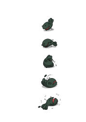  absurdres bird comic commentary creature feathers gozz green_feathers highres horns lying no_humans on_back open_mouth original rolling shadow simple_background somersault white_background wings  rating:General score:0 user:Omo_Fan