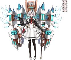 1girl black_gloves black_hair black_leggings book building cane capelet closed_eyes closed_mouth crossover crown danganronpa:_trigger_happy_havoc danganronpa_(series) dress eyebrows eyelashes facial_expressions female_focus formal_clothes gloves highres hime_cut holding holding_book hope&#039;s_peak_academy humanization kibogamine_gakuen leggings logo looking_at_viewer multicolored_hair necktie official_art open_mouth oshiro_project:re purple_eyes school solo solo_focus suit tagme transparent_background white_capelet white_dress white_footwear white_hair 