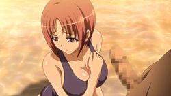 animated animated_gif breasts censored cleavage clothed_female_nude_male clothed_sex collarbone eyebrows fellatio forced grabbing_another&#039;s_hair half-closed_eyes hand_on_another&#039;s_head helter_skelter irrumatio kagami_haruka kneeling large_breasts lowres mosaic_censoring nude one-piece_swimsuit one_eye_closed oral orange_hair outdoors penis rape school_swimsuit shiny_skin short_hair swimsuit rating:Explicit score:142 user:exvertae