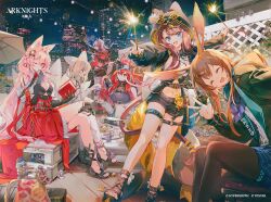 6+girls ^_^ amiya_(arknights) animal_ear_hood animal_ears arknights ascalon_(arknights) ascot banned_artist bare_legs black_jacket black_pantyhose black_shorts blonde_hair blue_ascot blue_eyes blue_hairband blue_skirt book braid braided_hair_rings breasts brown_hair cat_ears cat_girl cat_tail chibi cleavage closed_eyes closed_mouth closure_(arknights) copyright_name copyright_notice degenbrecher_(arknights) demon_girl demon_tail dress facing_viewer fake_animal_ears fireworks fox_ears fox_girl goldenglow_(arknights) green_eyes hair_rings hairband hoederer_(arknights) holding holding_book holding_fireworks holding_pen hood hood_up horse_ears horse_girl infection_monitor_(arknights) jacket jessica_(arknights) jewelry large_breasts logos_(arknights) long_hair long_sleeves looking_at_viewer mizuki_(arknights) multiple_girls multiple_rings namie-kun narantuya_(arknights) navel night official_alternate_costume one_eye_closed open_mouth pantyhose party pen pepe_(arknights) pink_hair pleated_skirt pozyomka_(arknights) rabbit_ears rabbit_girl ray_(arknights) red_dress red_hair ring short_shorts shorts sitting skirt small_breasts sparkler standing suzuran_(arknights) tail theresa_(arknights) thighlet twin_braids viviana_(arknights) w_(arknights) wink wis&#039;adel_(arknights) wolf_ears wolf_girl