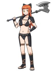  1girl absurdres axe charlotte_(fire_emblem) charlotte_(fire_emblem)_(cosplay) commission commissioner_upload cosplay facial_mark fire_emblem fire_emblem_engage hand_on_own_hip heckal highres holding holding_axe long_hair nintendo non-web_source orange_hair panette_(fire_emblem) short_bangs stitched_mouth stitches yellow_eyes 