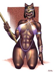 1girl abs ancient_egyptian animal_ears armlet black_hair black_sclera black_skin blush bob_cut bodypaint bracelet breasts cat_ears cat_girl colored_sclera colored_skin covered_erect_nipples criss-cross_halter dark-skinned_female dark_skin female_focus fingernails forehead_protector furry furry_female grey_skin halterneck highleg highleg_one-piece_swimsuit highres jewelry kamen_rider kamen_rider_agito_(series) kneeling medium_breasts monster_girl multicolored_skin muscular muscular_female navel necklace one-piece_swimsuit pantheras_magistra sharp_fingernails short_hair slingshot_swimsuit snout solo staff swimsuit taikyoku_tsurugi two-tone_skin yellow_eyes rating:Sensitive score:27 user:danbooru