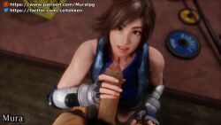 1boy 1girl 3d animated artist_name bare_shoulders blue_shirt blue_shorts blue_vest breasts brown_eyes brown_hair closed_eyes closed_mouth collarbone cum cum_on_body ejaculation facial feet_out_of_frame fingerless_gloves from_above gloved_handjob gloves grin handjob hetero kazama_asuka kneeling lips looking_at_viewer looking_up matching_hair/eyes medium_breasts mura_tpg muscular_arms naughty_face open_mouth penis penis_close_to_face pov pov_crotch shirt short_hair shorts sleeveless sleeveless_shirt smile solo_focus tagme teeth tekken tekken_8 tomboy toned toned_female uncensored vest video white_gloves