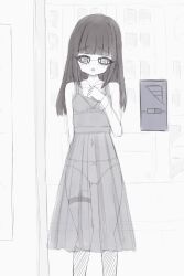  1girl animated animated_gif blush bow bow_bra bow_panties bra building city closed_eyes discreet_vibrator dress embarrassed female_ejaculation glasses hand_on_own_chest kneehighs loli long_hair long_sleeves looking_at_viewer moaning monochrome navel open_mouth orgasm original panties pussy_juice school_uniform sex_toy shirt shooko sketch skyscraper sleeveless sleeveless_dress socks standing thigh_strap toujou_mahiro_(shooko) underwear vibrator vibrator_under_clothes wet wet_clothes wet_panties 