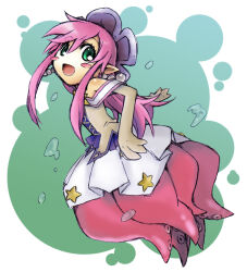  1girl breasts dress earrings emil_chronicle_online from_side gem green_eyes jewelry long_hair looking_at_viewer monster_girl open_mouth pearl_(gemstone) pearl_earrings pink_hair sasakamakue scylla shell_hair_ornament shugoma_fumitsuki small_breasts white_dress 