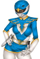  1girl animated animated_gif belt blue_swallow bodysuit breasts cameltoe choujin_sentai_jetman female_focus gloves hand_on_own_hip hand_on_own_thigh hayasaka_ako helmet sakuradou simple_background skirt solo super_sentai weapon white_background  rating:Questionable score:35 user:sytalidis