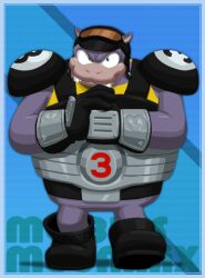 1boy 8-ball animal_ears armor black_eyes colored_skin fat fat_man fighting_vipers fist_in_hand furrification furry gloves goggles goggles_on_head grey_skin helmet hippopotamus hippopotamus_ears joeadok sanman_(fighting_vipers) sega simple_background snout solo sonic_(series)