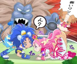  &gt;_&lt; 2girls all_fours animal animal_ear_fluff animal_ears animal_shoes anime_coloring aqua_socks baby_animal bag_bow blonde_hair blue_boots blue_eyes blue_gloves blue_hair blue_jacket blue_skirt boots bow bow_earrings bowtie brooch bubble_skirt bush closed_mouth colored_tips commentary crown crown_earrings cure_gelato cure_wonderful day dog dress dress_bow dual_persona earrings eye_contact eyelashes food food-themed_clothes food-themed_hat_ornament food_print footwear_bow frilled_skirt frilled_sleeves frilled_wrist_cuffs frills from_side frown full_body fur-trimmed_jacket fur_trim gloves gold_crown hairband happy hat_ornament headpat heart heart_brooch heart_hat_ornament ice_cream in-franchise_crossover inukai_komugi jacket jewelry kirakira_precure_a_la_mode lion lion_ears lion_girl lion_tail long_hair looking_at_another loose_hair_strand loose_socks magical_girl masaru_(win800) mini_crown miniskirt multicolored_bow multicolored_hair multiple_girls official_style outdoors over-kneehighs pale_skin pantyhose papillon_(dog) pink_boots pink_bow pink_brooch pink_crown pink_dress pink_hair pink_pantyhose pink_wrist_cuffs precure puffy_short_sleeves puffy_sleeves puppy purple_bow purple_bowtie purple_eyes scared shadow short_dress short_sleeves single_stripe skirt skirt_under_dress smile socks speech_bubble streaked_hair striped_clothes striped_hairband striped_pantyhose sweatdrop tail tategami_aoi thighhighs translation_request trembling two-tone_hair two-tone_pantyhose two_side_up very_long_hair waist_bag wavy_mouth white_bag white_bow white_skirt white_sleeves wonderful_precure! wrist_cuffs yellow_bow yellow_hairband yellow_pantyhose 