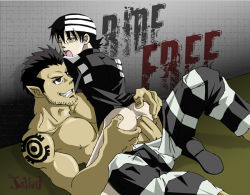  2boys age_difference anal ass bara death_the_kid free_(soul_eater) grin male_focus male_penetrated multiple_boys sex shota size_difference smile soul_eater straddling yaoi  rating:Explicit score:13 user:harucho