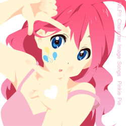 balloon bare_shoulders blue_eyes finger_frame heart hirasawa_yui idylliccommotion k-on! long_hair my_little_pony my_little_pony:_friendship_is_magic personification pink_hair pinkie_pie strap_slip rating:Sensitive score:6 user:danbooru