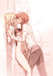 2girls against_wall anna_(frozen) blonde_hair bra braid breasts commentary_request dress_shirt elsa_(frozen) fingering freckles frozen_(disney) highres incest kiss multiple_girls navel open_clothes open_shirt red_hair shirt showering siblings sisters tears underwear wet wet_clothes wet_shirt yohchi yohchi19 yuri rating:Explicit score:190 user:danbooru