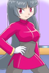  1990s_(style) 1girl black_bodysuit black_hair bodysuit cowboy_shot female_focus gym_leader leggings long_hair lowres nintendo pantyhose pencil_skirt pokemoa pokemon pokemon_rgby red_eyes retro_artstyle sabrina_(pokemon) skirt solo  rating:Sensitive score:16 user:danbooru