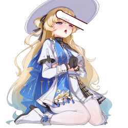 1girl absurdres black_collar black_gloves blonde_hair blue_gemstone blue_sash boots breasts collar commentary_request cropped_jacket fold-over_boots gem gloves hair_ornament hat heart heart-shaped_pupils highres interlocked_fingers jacket long_hair long_sleeves medium_breasts miniskirt open_mouth own_hands_clasped own_hands_together pantyhose phoebe_(wuthering_waves) purple_eyes sash simple_background sitting skirt small_sweatdrop solo symbol-shaped_pupils tongue tongue_out underboob very_long_hair white_background white_boots white_hat white_jacket white_pantyhose white_skirt wizard2482 wuthering_waves x_hair_ornament rating:Explicit score:18 user:danbooru