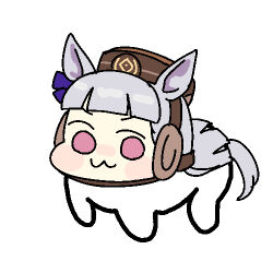 1girl :3 animal_ears blush_stickers commentary doro_(nikke) gold_ship_(umamusume) grey_hair hat horse_ears horse_tail jazz_jack long_hair lowres simple_background solo tail umamusume white_background 