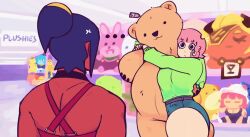  2girls animated black_eyes black_hair cdlum couple dark-skinned_female dark_skin denim denim_shorts multiple_girls pink_hair ponytail shop shopping short_shorts shorts stuffed_animal stuffed_toy tagme teddy_bear video  rating:Sensitive score:14 user:Cubone44