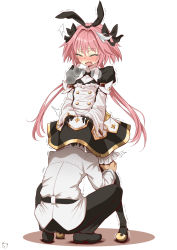 2boys animal_ears astolfo_(fate) astolfo_(saber)_(fate) astolfo_(saber)_(third_ascension)_(fate) belt black_bow black_dress black_footwear black_gloves black_hair black_legwear black_neckwear black_pants black_ribbon blush bow bowtie buttons chaldea_uniform closed_eyes crossdressing crossdressing_(mtf) cum cumdrip dress ejaculation eyes_visible_through_hair fake_animal_ears fang fate/grand_order fate_(series) fellatio fujimaru_ritsuka_(male) full_body gloves hair_between_eyes hair_bow hair_intakes hair_ribbon hairband hands_on_another&#039;s_head heavy_breathing highres implied_fellatio josou_seme layered_skirt leg_grab long_hair long_sleeves low_twintails male_focus mary_janes multicolored_hair multiple_boys open_mouth oral pants pink_hair rabbit_ears ribbon sekai_saisoku_no_panda shirt shoes simple_background skin_fang skirt squatting standing streaked_hair suggestive_fluid thighhighs trap trembling twintails two-tone_hair very_long_hair white_background white_hair white_shirt white_skirt wing_collar yaoi rating:Explicit score:242 user:danbooru