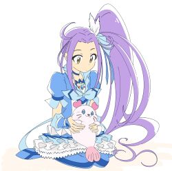1girl blue_eyes brooch brown_eyes cheek_bulge cure_beat frills heart heart_in_eye highres holding jewelry kururun_(precure) long_hair magical_girl parted_hair precure puffy_short_sleeves puffy_sleeves purple_hair seal_(animal) seiren_(suite_precure) semham short_sleeves side_ponytail sitting skirt suite_precure symbol_in_eye tropical-rouge!_precure very_long_hair wariza rating:General score:2 user:danbooru