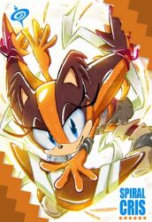1girl badger blue_eyes boomerang bracelet brown_fur brown_hair child collar eyelashes hair_tie jewelry jungle_girl legs loli orange_fur orange_hair sega shoes skirt smile sonic_(series) sonic_boom_(series) spiral_cris sticks_the_badger strapless tail tube_top twintails