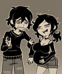  1boy 1girl andrew_graves_(the_coffin_of_andy_and_leyley) ashley_graves black_hair black_shirt breasts brother_and_sister choker green_eyes heart highres inbreeding incest kichatun_dk large_breasts pink_eyes pregnant shirt shorts siblings tank_top the_coffin_of_andy_and_leyley  rating:Questionable score:102 user:DougDimmadome