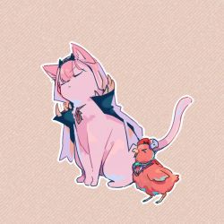 &gt;_&lt; animal_ears animalization bad_id bad_twitter_id bird cape cat cat_ears cat_tail chef_hat chicken hat hetareeji hololive hololive_english mori_calliope open_mouth orange_headwear pink_hair spikes tail takanashi_kiara tiara tsundere v-shaped_eyebrows veil virtual_youtuber rating:Sensitive score:9 user:danbooru