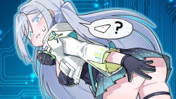  1girl black_gloves black_survival blue_eyes eternal_return:_black_survival fey_(whitepaper) gloves jacket long_hair no_panties side_ponytail skirt solo tagme vanya_(black_survival) vanya_(holograph_fairy)_(black_survival) white_hair white_jacket 